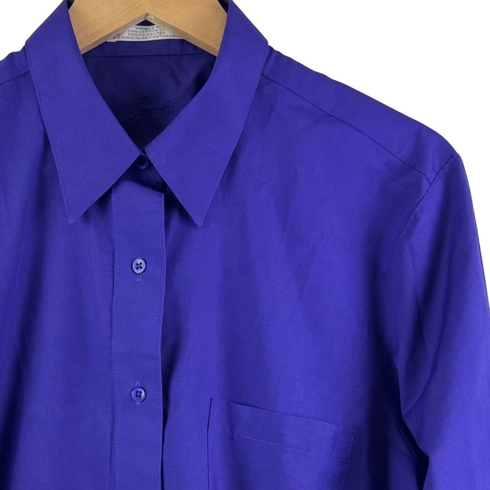 Foxcroft Button Down Women 14 Purple Wrinkle Free Long Sleeve Cotton Blend Shirt